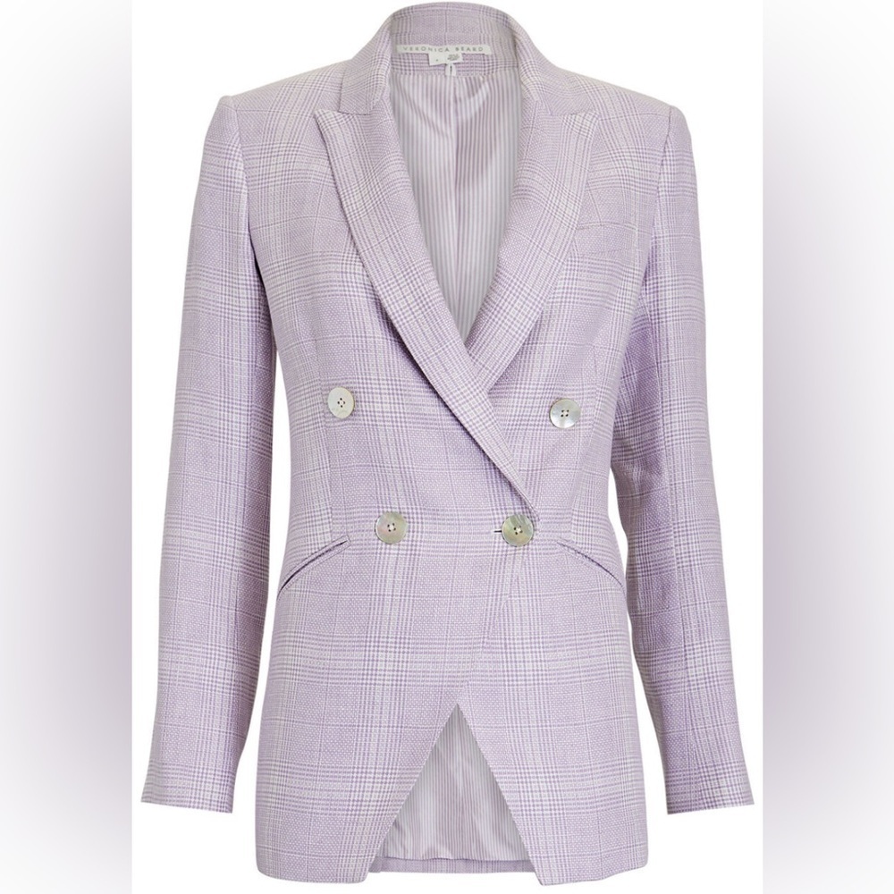 Veronica Beard Lavender Check Linen Nisha Dickey Jacket Blazer